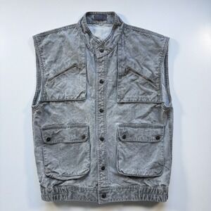 EXPOSURE Vintage Denim Utility Pocket Snap Front Vest Mens Large Gray Grunge 90s
